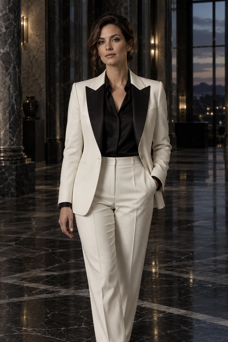 Women’s ivory tuxedo editorial