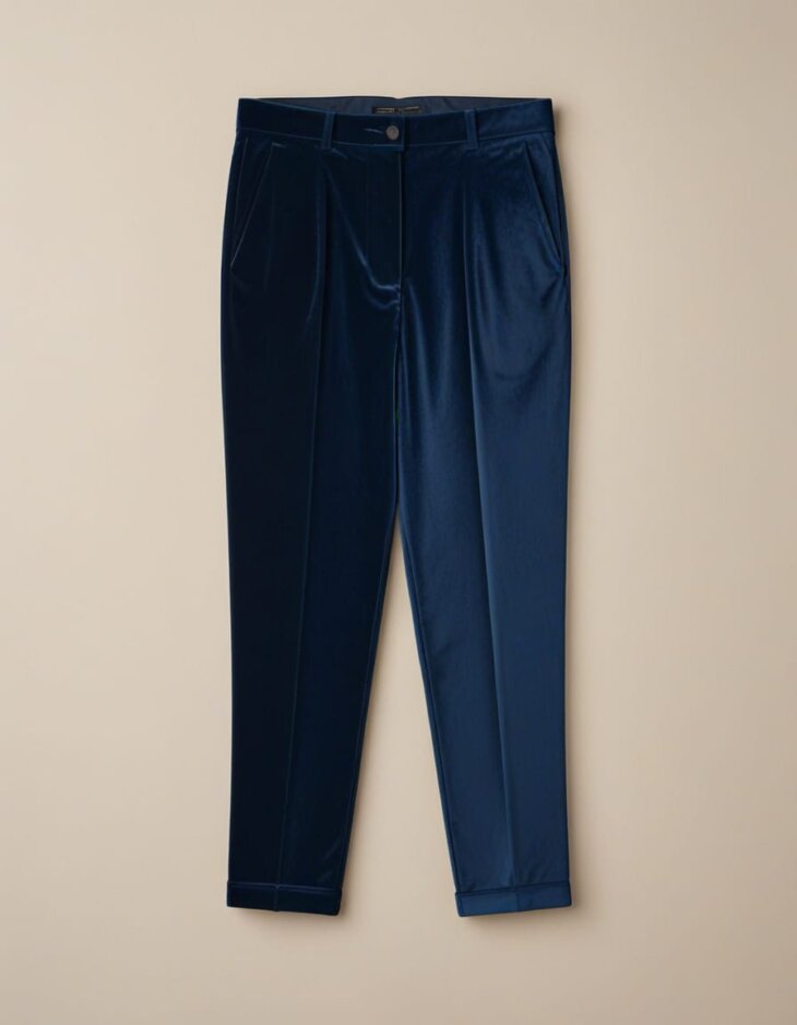 Womens Dark Navy Blue Velvet Trousers w rotated