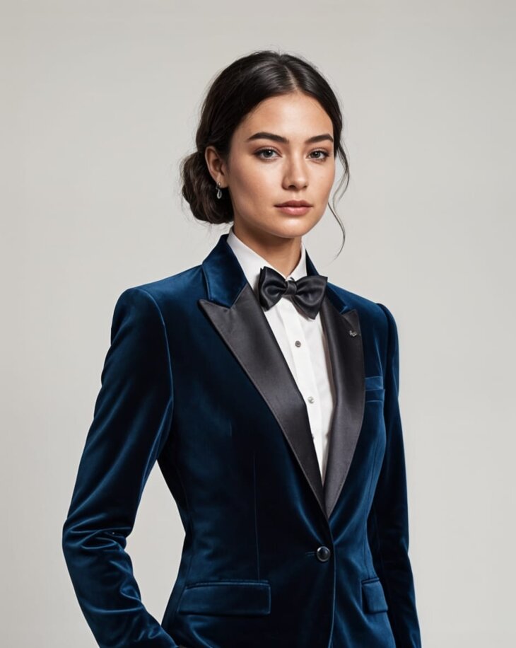 Womens Dark Navy Blue Velvet Tuxedo
