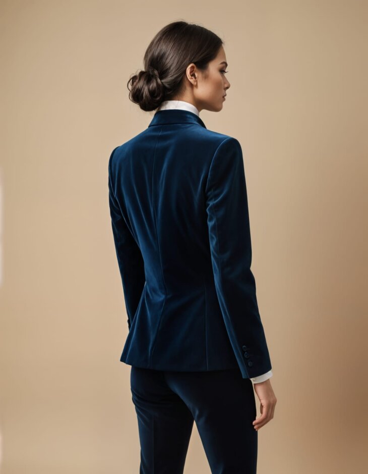 Womens Dark Navy Blue Velvet Tuxedo Back