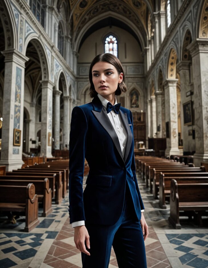 Womens Dark Navy Blue Velvet Tuxedo Peak Lapels