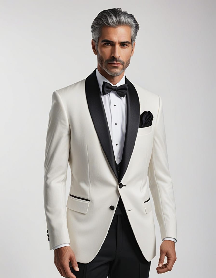 mens classic white tuxedo black shawl lapels
