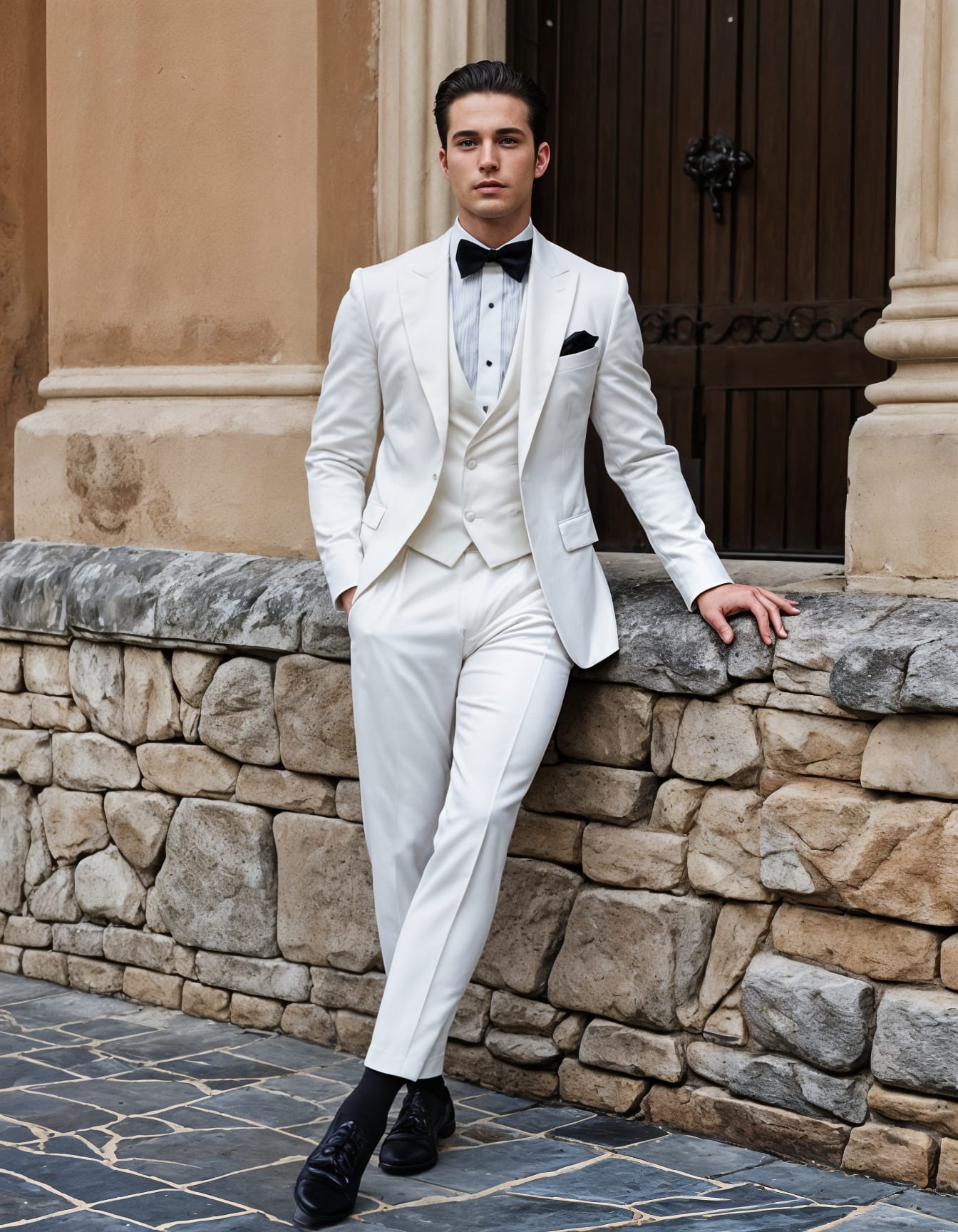 mens classic white tuxedo matching peak lapels 3