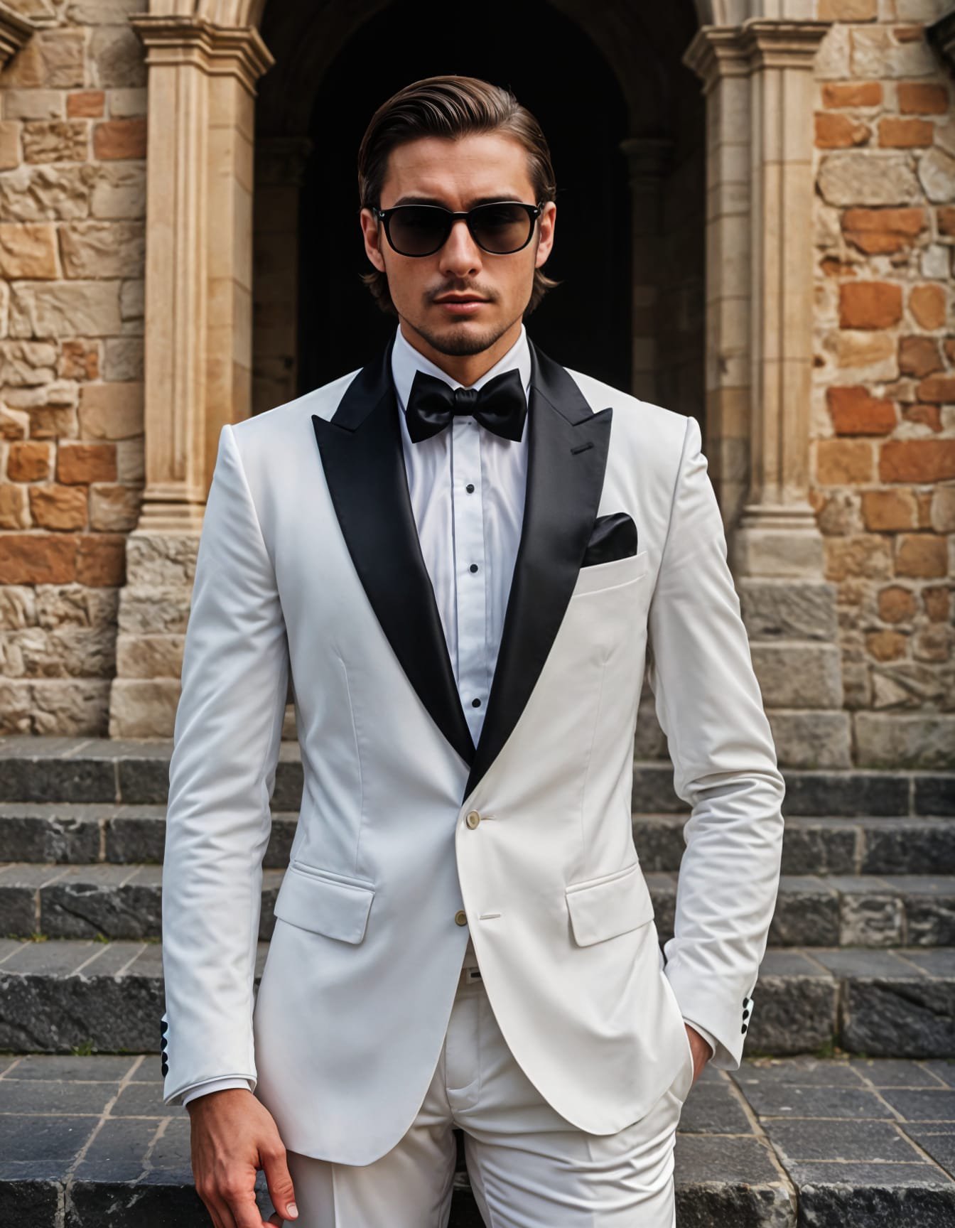 mens classic white tuxedo matching peak lapels 4