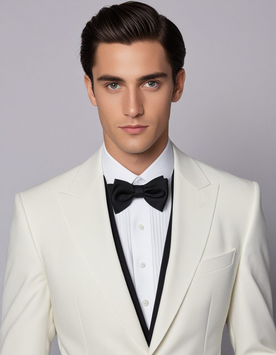 mens white tuxedo matching peak lapels