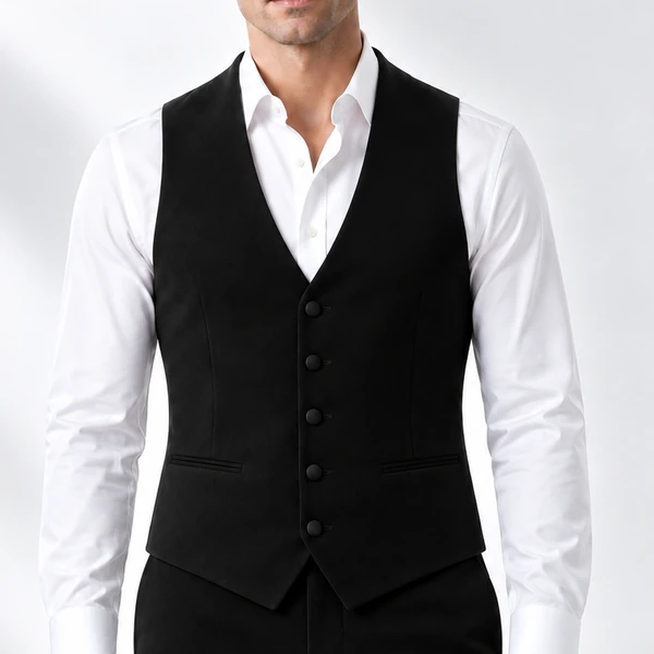 Men’s classic black matching waistcoat, front view