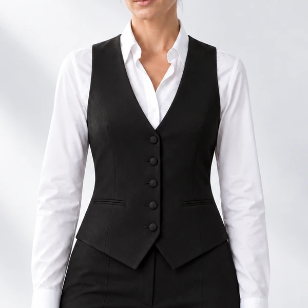 Women’s classic black matching waistcoat, front view